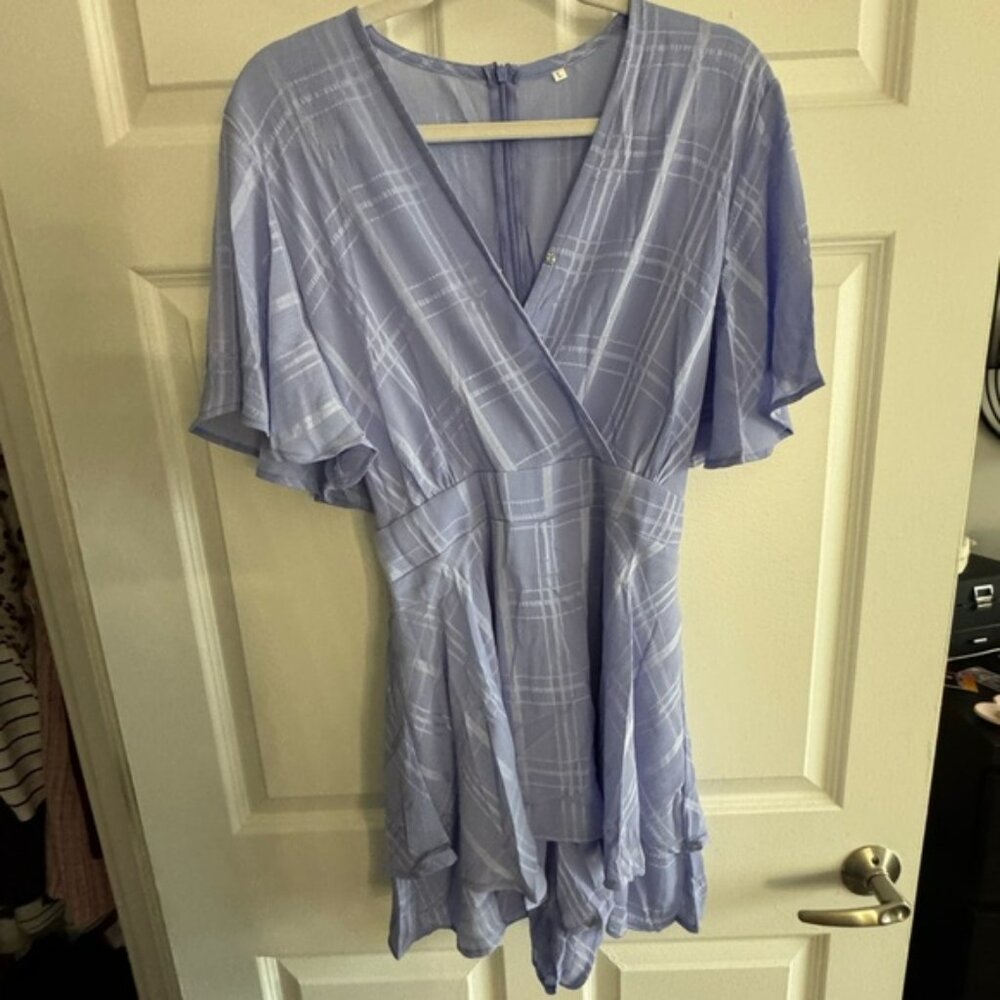 Light Blue Plaid Wrap Dress
